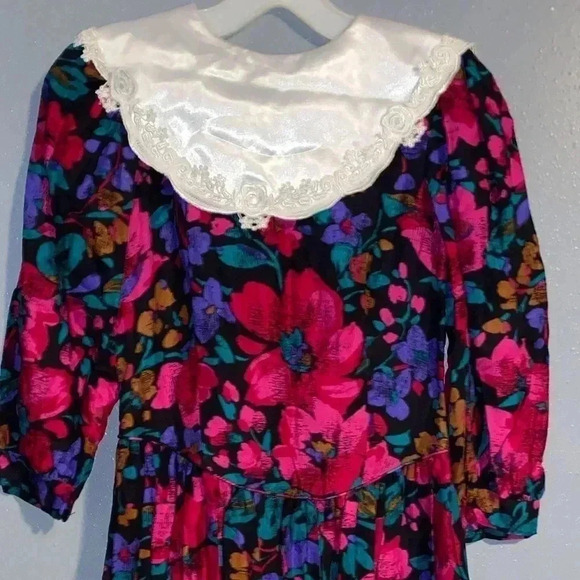 Picture Me A-Line Dress Floral Lace Trim Balloon Sleeve Vintage Teen Sz 8/3 - Picture 7 of 8